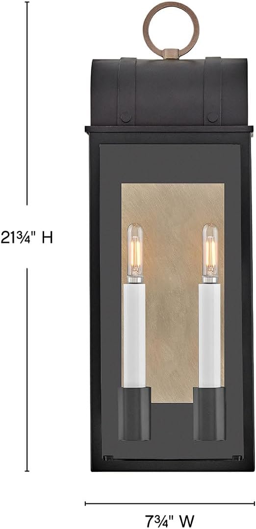Hinkley Campbell Two Light Medium Outdoor Wall Mount Lantern - Wet Rated, Aluminum - Black Finish with Burnished Bronze Accent