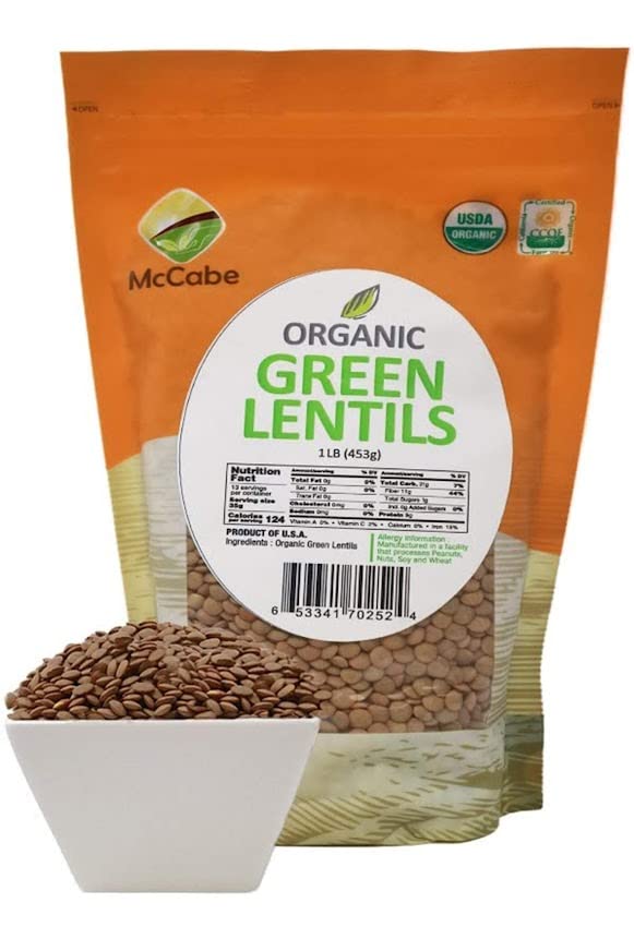 McCabe Organic Green Lentils - Green Lentils Organic | Rich with Fiber & Minerals | USDA and CCOF Certified | Product of USA | 1Lbs (Pack of 2)