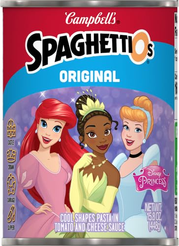 SpaghettiOs Original Disney Princess Shapes Canned Pasta, Healthy Snack for Kids and Adults, 15.8 OZ Can (Pack of 2)