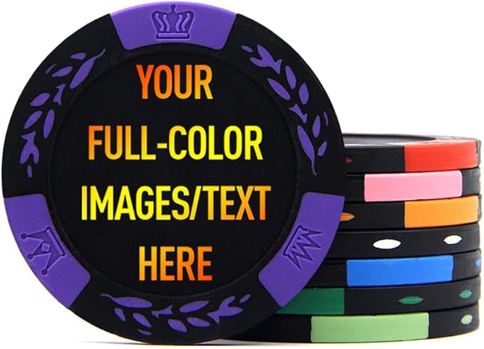 100 Premium Clay Poker Chips, Customized Your Image and Text, 11.5 Gram Casino Chips for Texas Hold’em, Blackjack Gambling