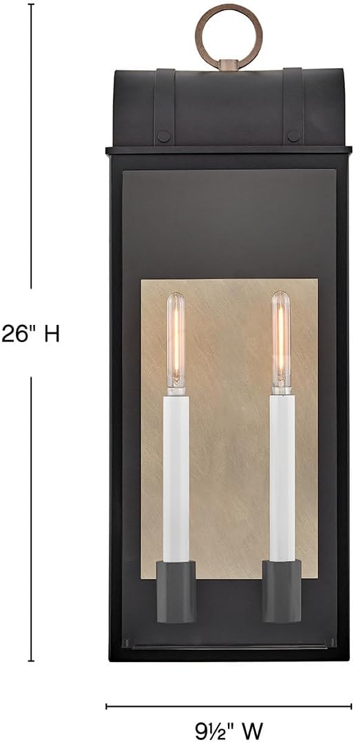 Hinkley Campbell Large Wall Mount Outdoor Lantern - Clear Glass, Aluminum - Black Finish and Burnished Bronze Accents