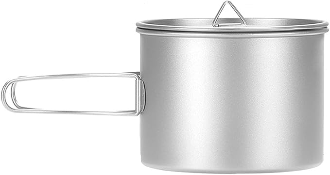Titanium Pot 900ml & 1100ml & 1600ml Lightweight Camping Cookware for Outdoor Hiking Backpacking Travel, Non-Toxic Druable Cooking Pot with Lid & Folding Handle