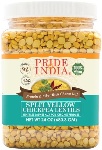 Pride Of India - PACK of 6 - Indian Split Yellow Chickpea Lentils - Protein & Fiber Rich Chana Dal, 1.5 Pound Jar