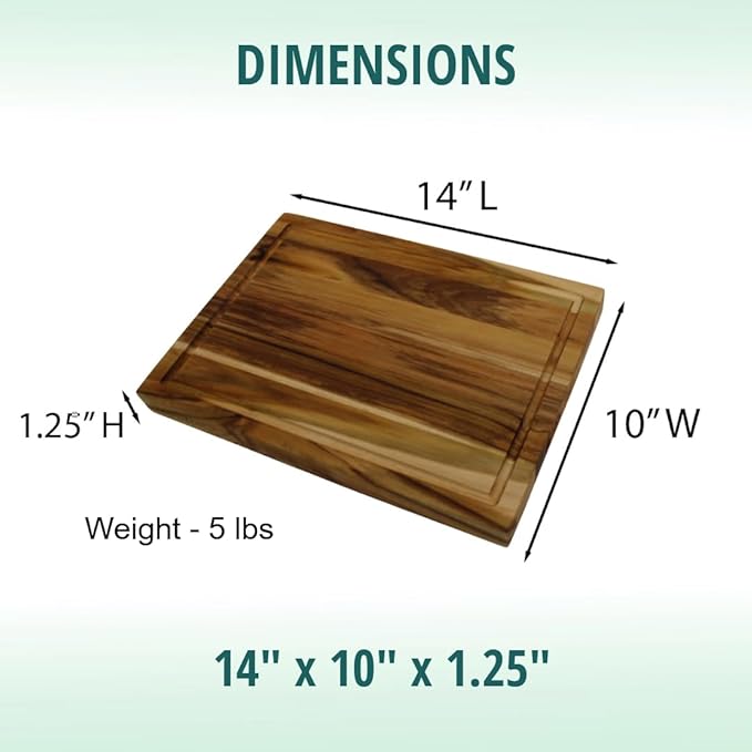 EcoDecors, Teak Cutting Board 14"x10", Reversible Teak Wood Edge Grain Carving Board with Juice Groove, FSC Certified Compact Wooden Cutting Board for Kitchen, Meal Prep & Serving