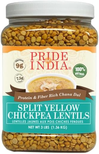 Pride Of India - PACK of 6 - Indian Split Yellow Chickpea Lentils - Protein & Fiber Rich Chana Dal, 3 Pound Jar