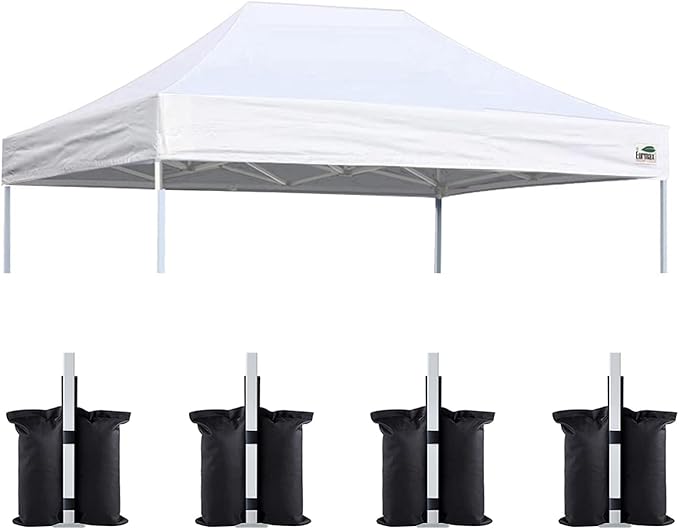 Eurmax USA Pop Up Canopy Replacement Canopy Tent Top Cover, Instant Canopy Top Cover ONLY,Bonus 4PC Pack Weight Bag (8x12, White)