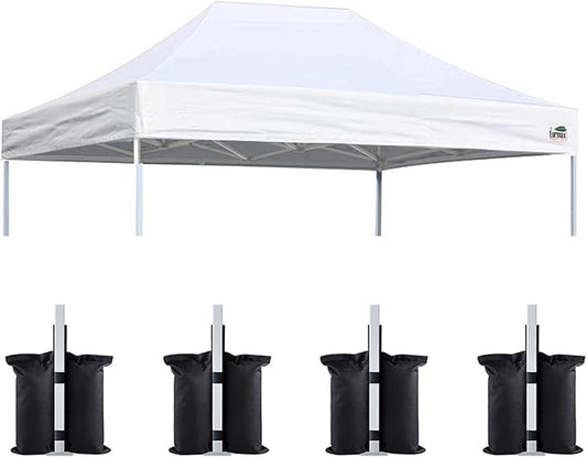 Eurmax USA Pop Up Canopy Replacement Canopy Tent Top Cover, Instant Canopy Top Cover ONLY,Bonus 4PC Pack Weight Bag (8x12, White)