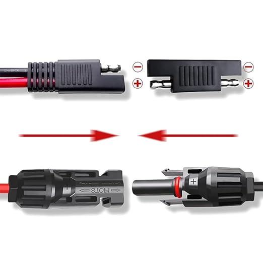 2Pcs 1FT 10AWG Solar Panel Connector Cable, SAE to MC-4 Male Female Adapter PV Extension Cable with SAE Polarity Reverse Adapter for RV Caravan Solar Panel Battery Charger