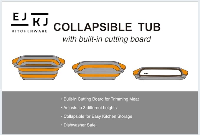 EJKJ Collapsible Cutting Board & Grill Caddy with Lid – Multifunctional Silicone Dish Tub & Food Prep Station for BBQ, Camping, Tailgates, Picnics & Veggie Washing