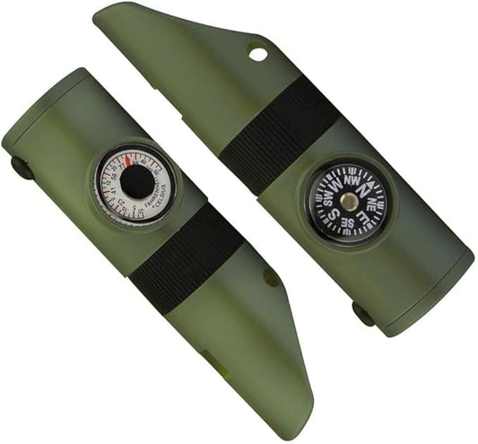 Kids Survival Outdoor Camping Multi Tool Whistle Compass LED 7 in 1 Flashlight