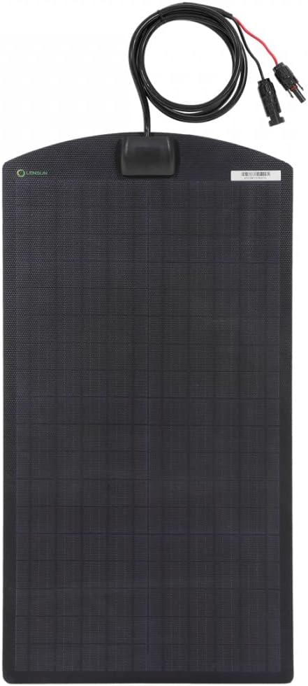 Lensunsolar 35W Flexible Solar Panel 12V, 26.4x13.8in, ETFE Black Thin, Slim Semi-Flexible PERC Mono High Efficiency Solar Cells, 12 Volt for Battery Charge Marine RV Campers Boats Tent