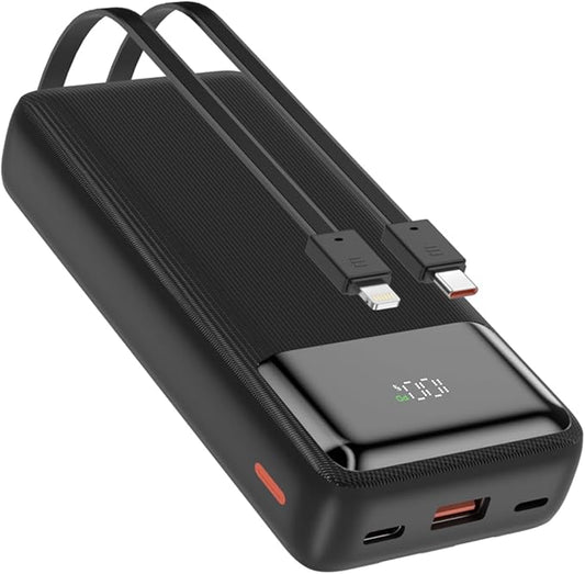 20000mAh Power Bank 22.5W PD/QC3.0 Fast Charging Portable Charger with Built-in Lightning and Type-C Cables 5V-4.5A iPhone,Samsung,iPad,Tablets,Google Pixel,AirPods and More