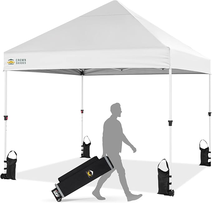 CROWN SHADES 8x8 Pop Up Canopy Tent,Commercial Canopy Tent Heavy Duty with 4" Wheels,4 Upgraded Weights,Patented Centerlock,400D Strength Oxford Fabric, Sto'N Go Bag,for Parties, Events, Camping,White