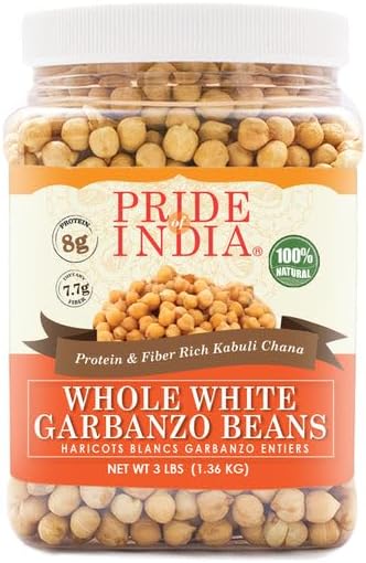Pride Of India - PACK of 6 - Indian Whole White Garbanzo Beans 10mm - Protein & Fiber Rich Kabuli Chana, 3 Pound Jar