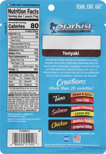 StarKist Chicken Creations Teriyaki, Single Serve Pouch, 2.6 oz (Pack of 8)