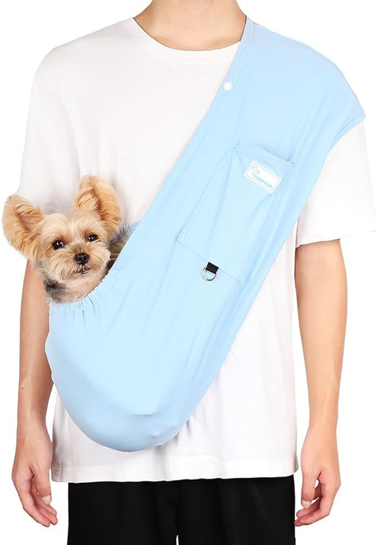 Dog Sling Carrier – Ice Silk Dog Slings for Small Dogs up to 10 lbs, Breathable Dog Carrier Sling with Adjustable Safety Strap & Buckle, Portable Cat Sling Carrier (Blue)