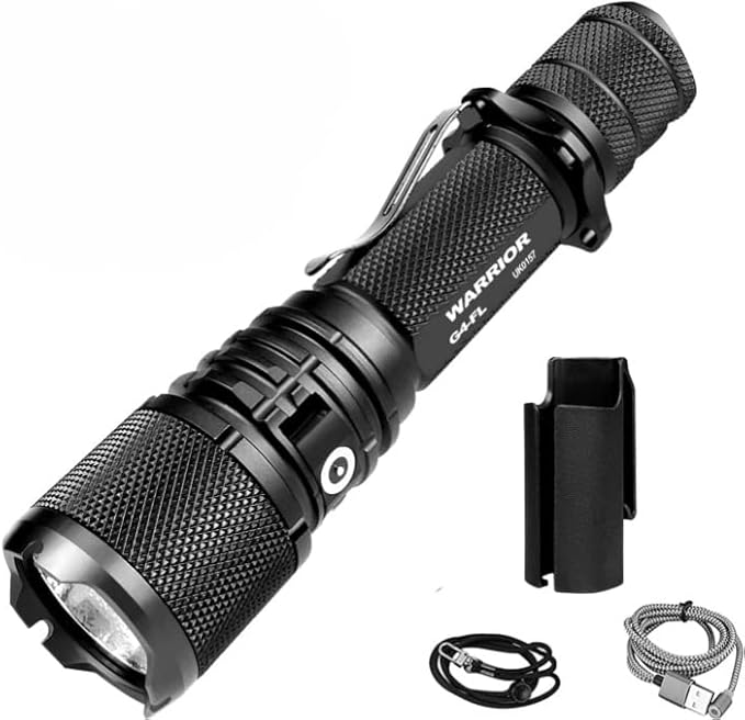 Powertac Warrior G4-FL 4200 Lumen (Wide Beam) Tactical Handheld Flashlight High Lumen, Waterproof, USB Rechargeable Flashlight and Dual-Charging Magnetic Police Duty LED Flashlight