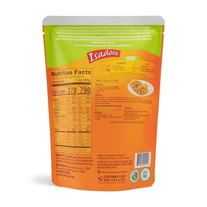 Isadora Fully Cooked Pork Chile Verde 15 oz, Ready-to-eat, Pork in Green Salsa, Medium Heat, Shelf Stable, No Refrigeration Needed, Instant Meal