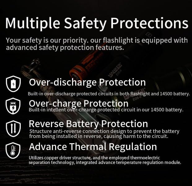 Manker E05 II High Output EDC Flashlight Eeay to Carry, for Camping, Hiking (Black, 1300 Lumens 6500K Cool White)