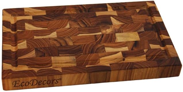 EcoDecors FSC Certified, Solid Teak Cutting Board, 10x6, Compact Reversible End Grain Wood Board for Snacks, Cheese, Garnish & Small Kitchen Prep
