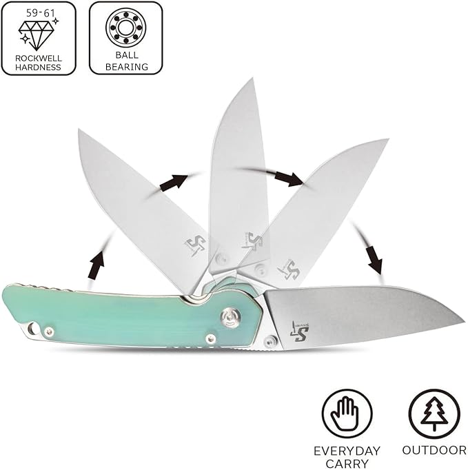 Sitivien ST128 Folding Knife,D2 Blade G10 Handle Safety Liner Lock EDC Tool Knife for Outdoor Hiking Camping-Jade