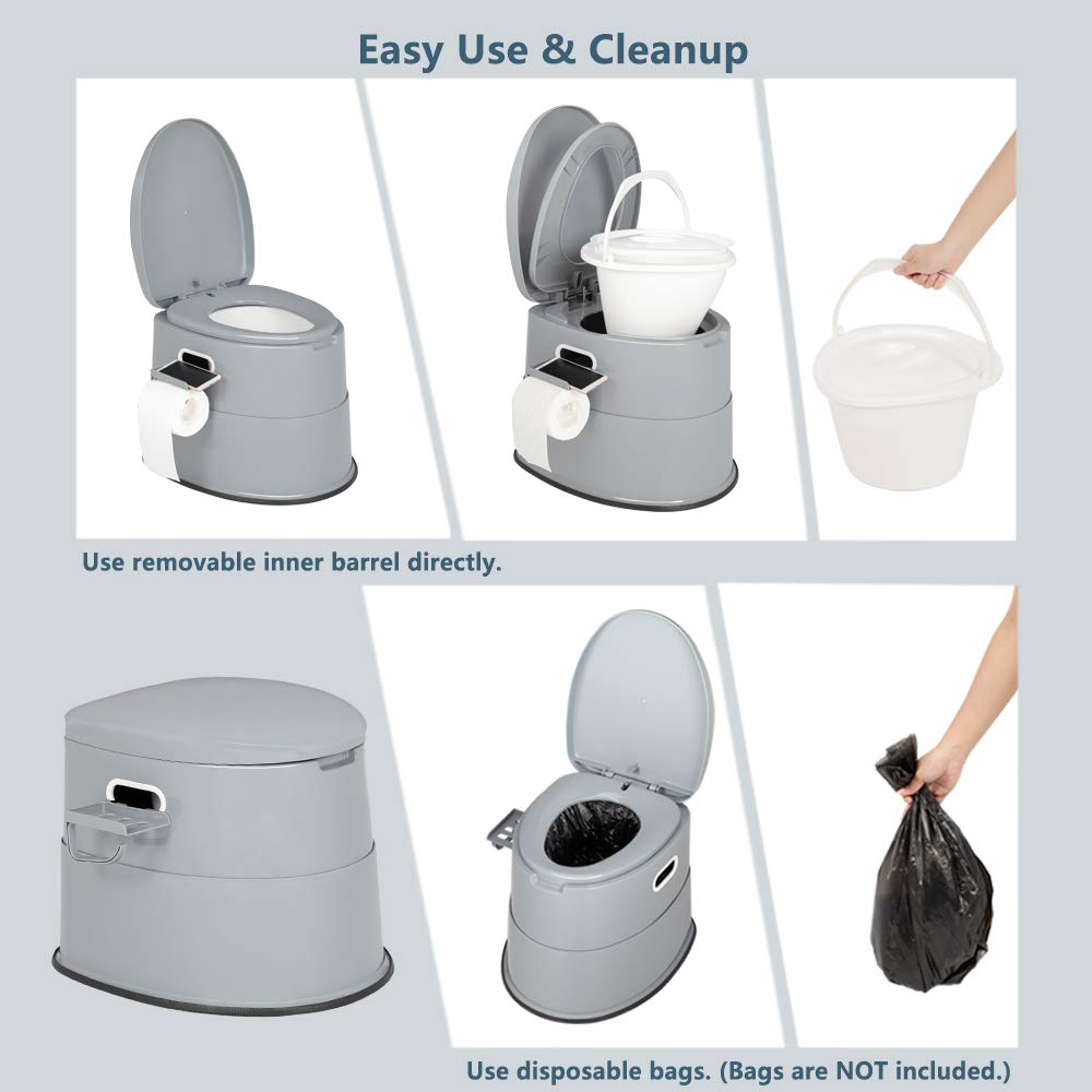 VINGLI Portable Toilet | Indoor Outdoor Commode w/Detachable Inner Bucket & Removable Paper Holder