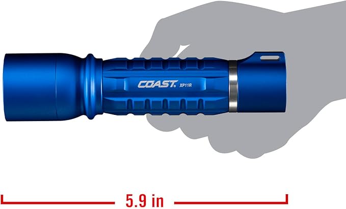 Coast XP11R 2600 Lumen USB-C Rechargeable LED Flashlight with Slide Focus®?¯and Pure Beam® Focusing Optic, 4 Light Modes, Blue