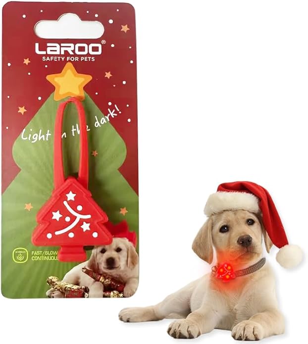 LaRoo Christmas Day Dog Lights for Night Walking,Led Dog Collar Lights for Nighttime Clip On Light up Dog Collar