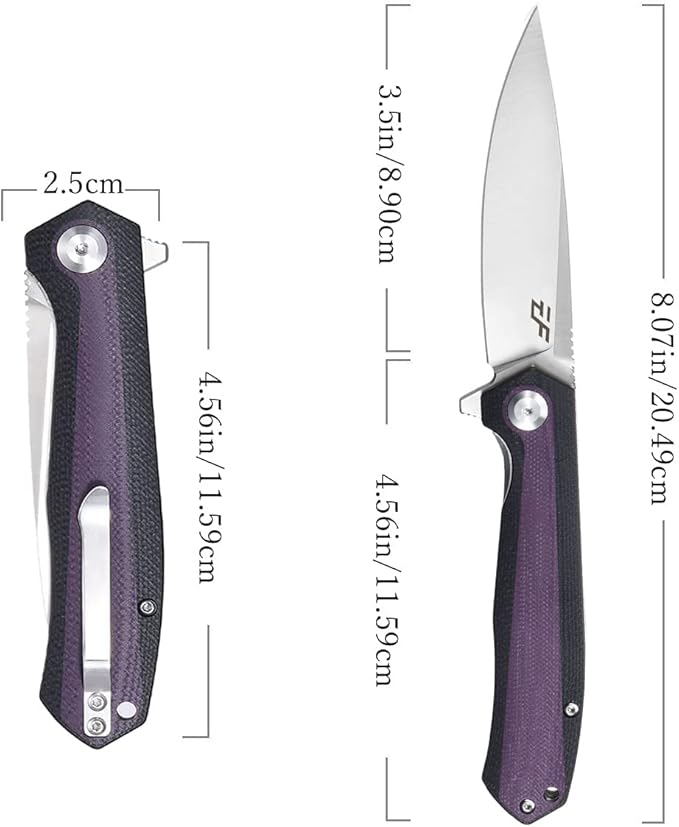 Eafengrow EF964 Pocket Folding Knife G10 Handle D2 Blade EDC Tool Knife with Pocket Clip Fast Opening Ball Bearing Folder for Outdoor Camping Hiking (Purple)