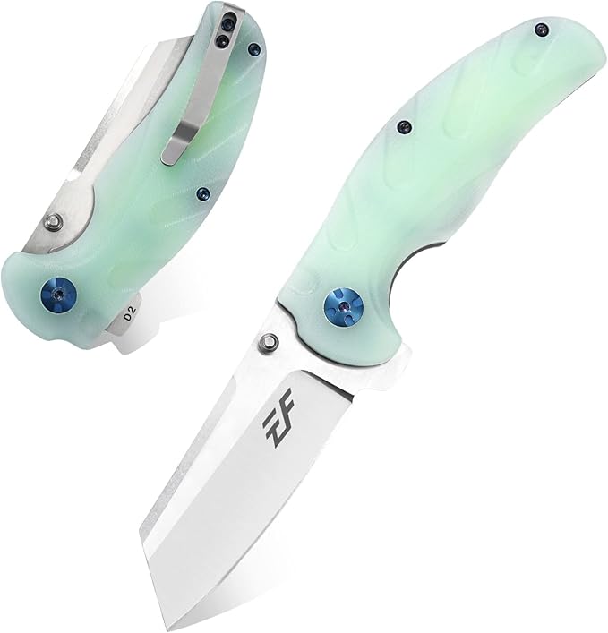 Eafengrow EF932 Pocket Knife G10 Handle D2 Steel Blade Knife with Ball Bearing Safe Open Flipper Knife for Camping Survival Hiking (jade)