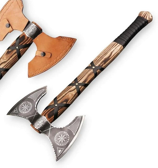 Viking Axe of Ragnar Lothbrok Norse Hunting Axes Sharp Blade Hunting Axe, High Carbon Steel Blade with Rose Wood Handle Camping Axes Viking Hatchet Gift for Dad (Double Head Axe)