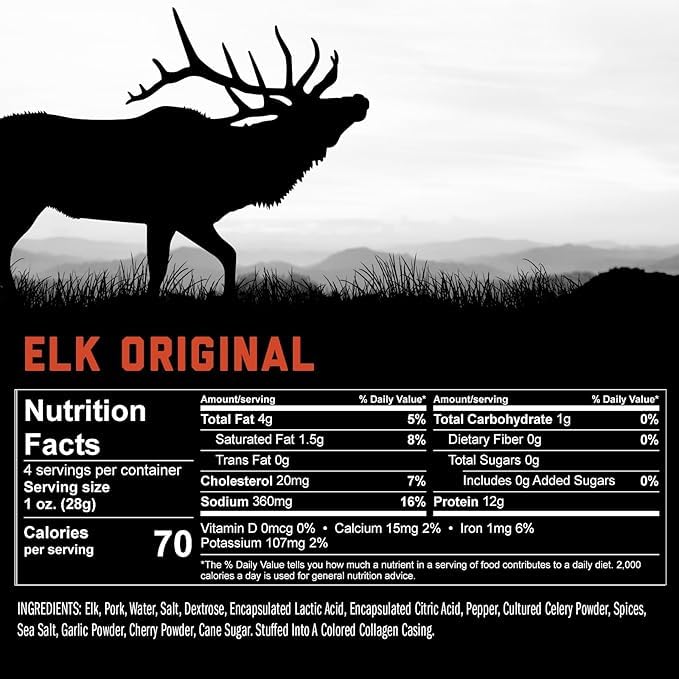 ICON Meats Elk and Pork Snack Sticks - Original Flavor - 6 Packs Per Box, 4 Sticks Per Pack, All Natural Jerky Meat Sticks, USDA Approved, Diet Friendly, High Protein, Low Calorie, Sugar Free