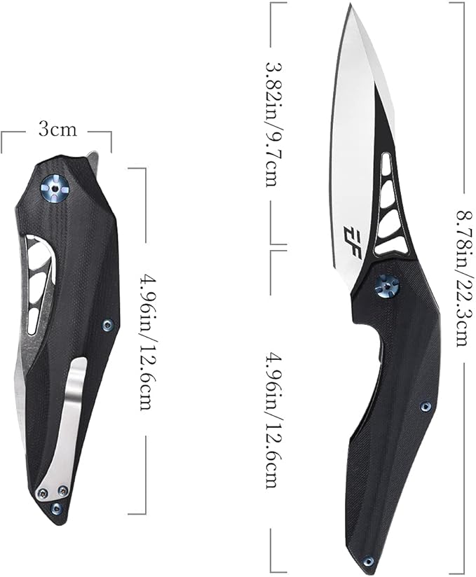 Eafengrow EF226 Folding Knives D2 Steel Blade and G10 Handle Knife Outdoor Camping Hiking EDC Tools (black)