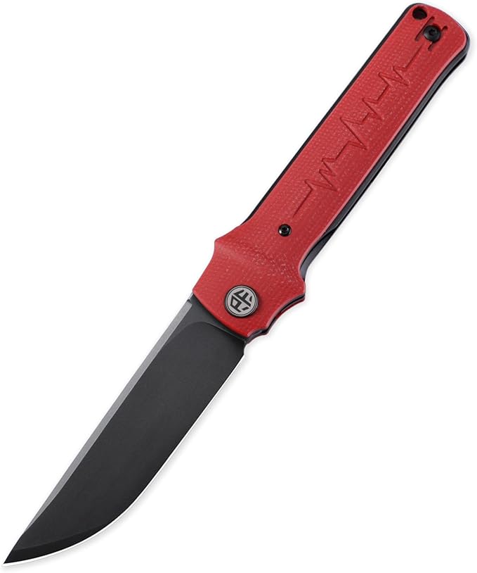 Petrified fish PFB04 Tena Folding Knife, 3.82" D2 Black Stonewashed Blade Micarta Handle Pocket Folding knife for EDC Camping Outdoor (Red Micarta Stonewashed)