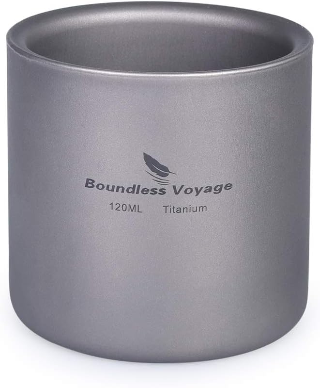 Boundless Voyage 3 in 1 Double Walled Titanium Cup Heat Resistant Mini Tea Drink Cup Outdoor Camping Mug Coffee Cups Camping Accessories Ti15152B