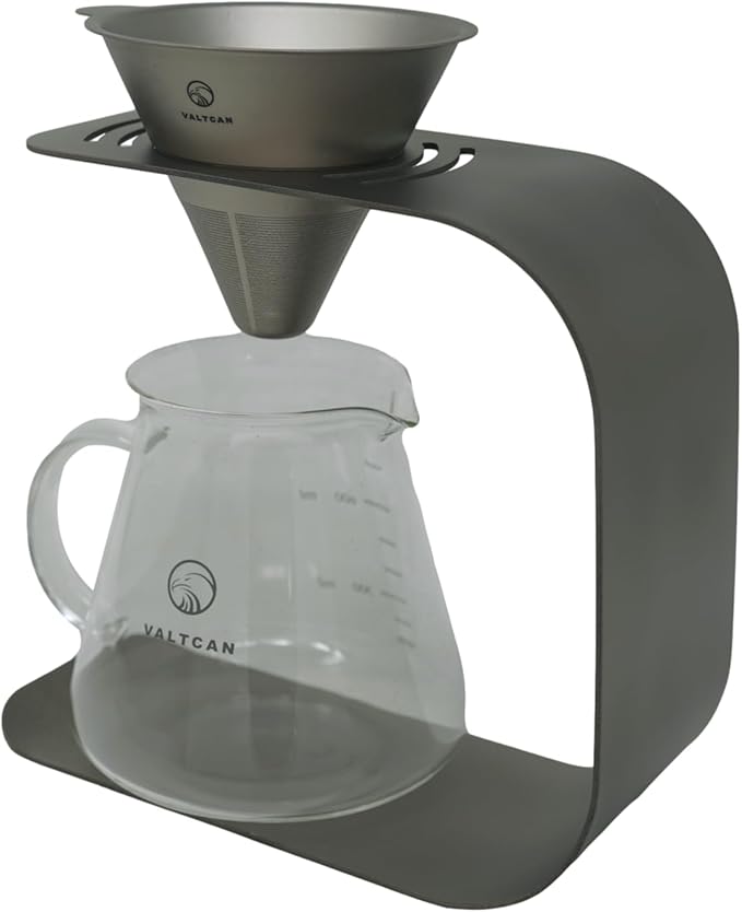 Valtcan Titanium Pour Over Coffee Maker Set – Reusable Metal Filter, Cone Dripper, Mug Stand – Ultralight, Durable, No Plastic, for Camping, Hiking, Home or Office Brewing
