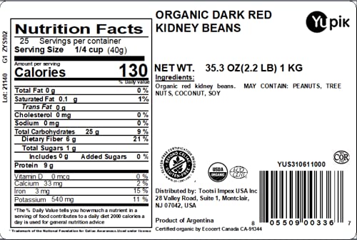 Yupik Beans Organic Dark Red Kidney, 2.2 lb (Pack of 2)