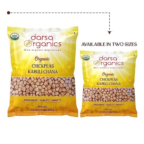 Darsa Organics Chickpeas (Garbanzo Beans) 2 lb | Kabuli Chana Dal | USDA Organic, Non-GMO, Kosher | Protein & Fiber Rich | Great for Hummus, Curries, Stews & Salads
