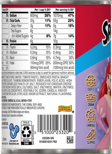 SpaghettiOs Original Disney Princess Shapes Canned Pasta, Healthy Snack for Kids and Adults, 15.8 OZ Can (Pack of 2)