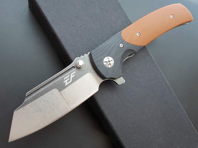 Eafengrow EF69 Pocket EDC Knife with Clip,Flipper Folding Knife for Camping Survival and Outdoor Activities Liner Lock. (EF69-brown)