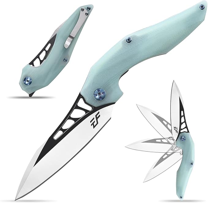 Eafengrow EF226 Folding Knives D2 Blade and G10 Handle Knife Outdoor Camping Hiking EDC Tools (Jade)