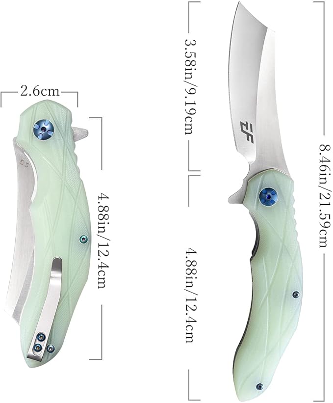 Eafengrow EF919 Folding Knife with Pocket Clip D2 Steel Blade G10 Handle EDC Tool Outdoor Knives for Camping Fishing Hiking (Jade)