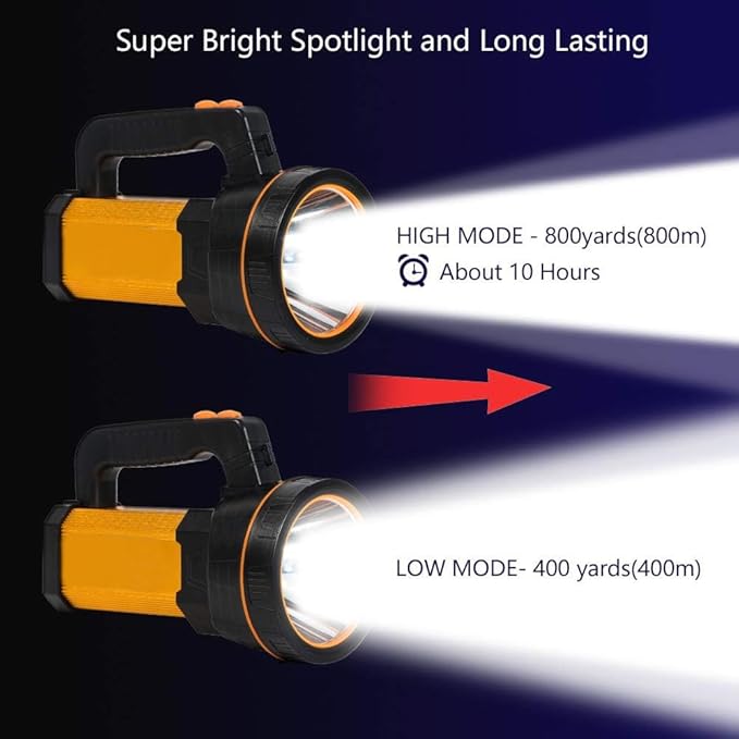 Super Bright Handheld LED Flashlight High Lumens Rechargeable,Powerful Spotlight Long Range 800yd/Large Capacity Long Lasting/with Lantern, Big Heavy Duty Searchlight