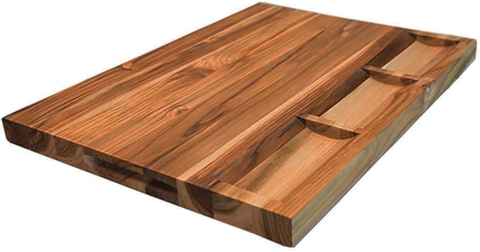 EcoDecors, Teak Cutting Board 24x18, FSC Certified Edge Grain Wood Reversible Butcher Block with Juice Groove, 3 Charcuterie Trays & Handles, Large Teakwood Cutting Board for Kitchen & Carving