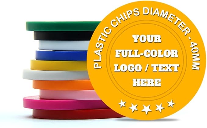 500 Custom Poker Chips Plastic Tokens,40mm/1.57in Diameter,Imprint Full-Color with Your Logo,Text or Images for Drink Bar,Wedding,Event,Company Advertise