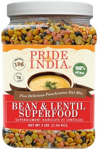 Pride Of India - PACK of 6 - Indian Bean & Lentil Superfood 5 Delicious Panchratna Dal Mix, 3 lbs Jar