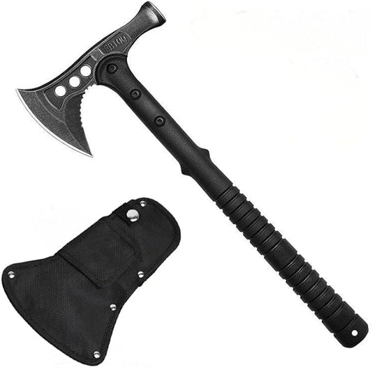 DOOM BLADE Camping Hatchet Axe with Hammer,Tomahawk Viking Nylon Sheath,Forged High Carbon Steel,Portable Camping Axe for Outdoor Splitting Wood,Hunting Survival