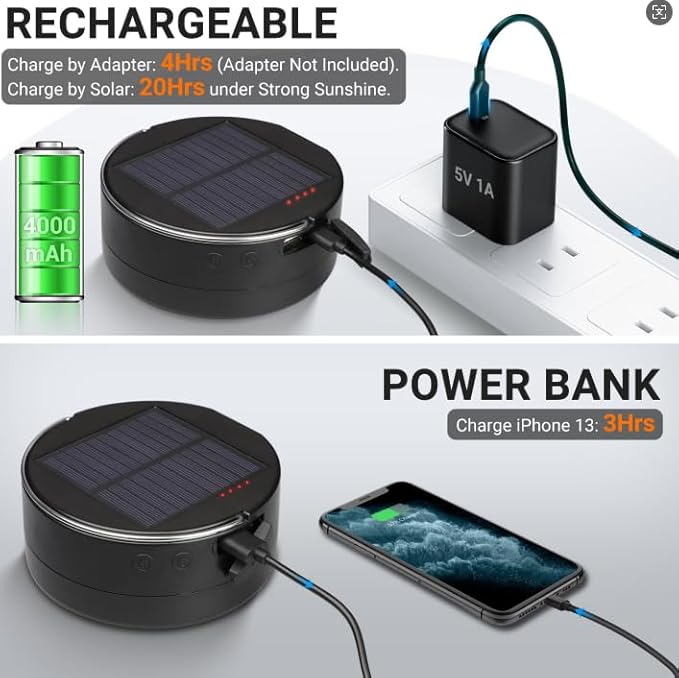 Camping String Light, Solar String Light with Camping Lantern (3 in 1 Design), Rechargeable and Portable for Camping,Emergency, Hiking.