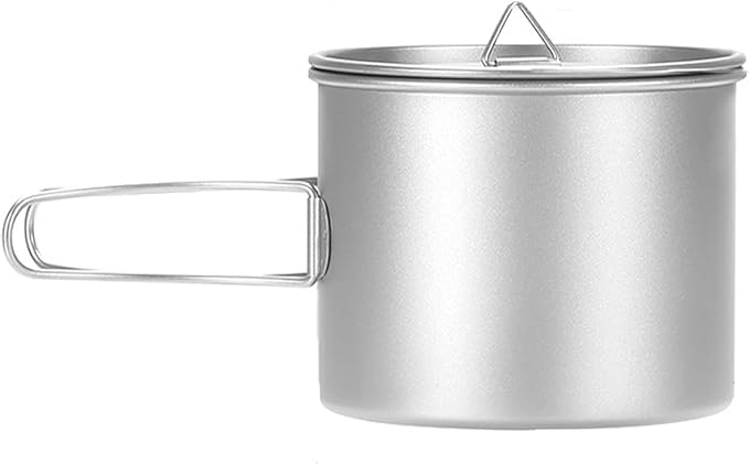 Titanium Pot 900ml & 1100ml & 1600ml Lightweight Camping Cookware for Outdoor Hiking Backpacking Travel, Non-Toxic Druable Cooking Pot with Lid & Folding Handle