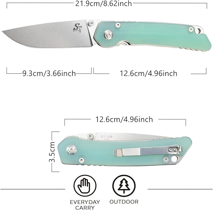 Sitivien ST128 Folding Knife,D2 Blade G10 Handle Safety Liner Lock EDC Tool Knife for Outdoor Hiking Camping-Jade